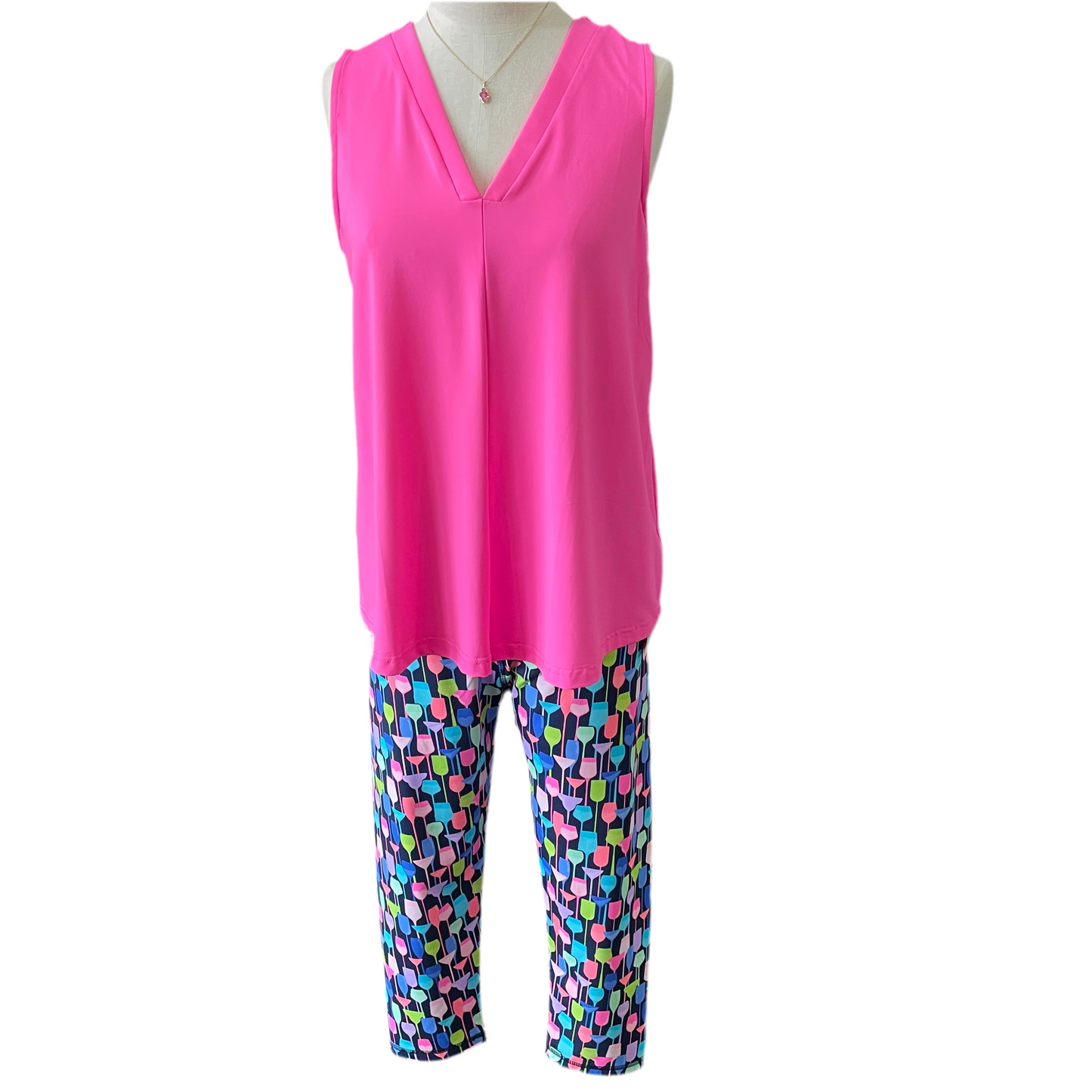 LuluB Sleeveless V neck Top Hot Pink