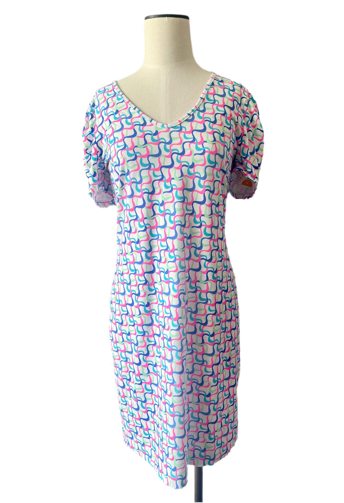 LuluB Short Sleeve V neck Dress in Pastel Abstract
