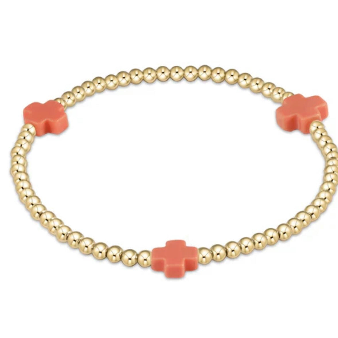 Enewton Signature Cross pattern 3mm bead bracelet- Coral