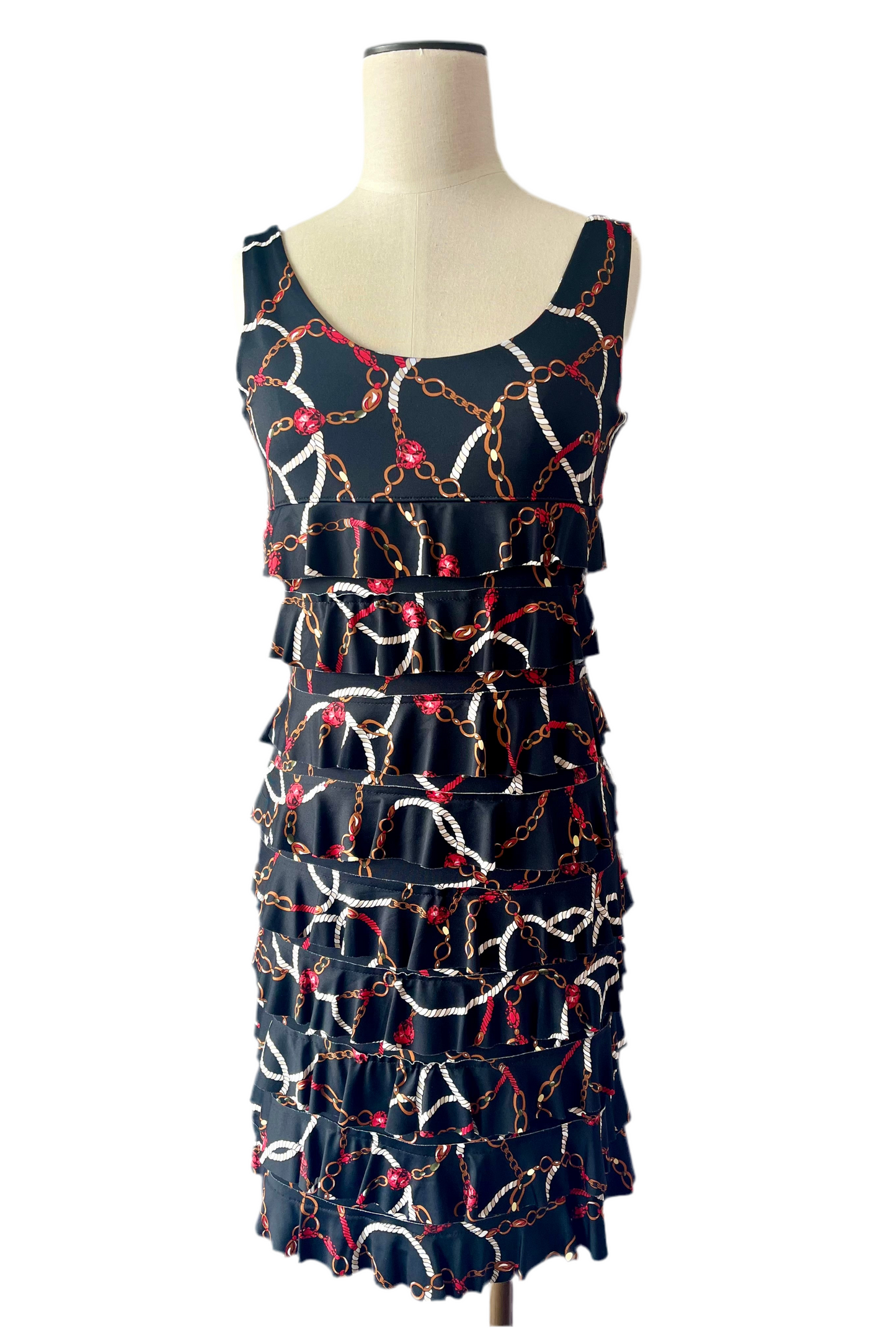 LuluB Cha Cha Dress in Chain Print Black and Red