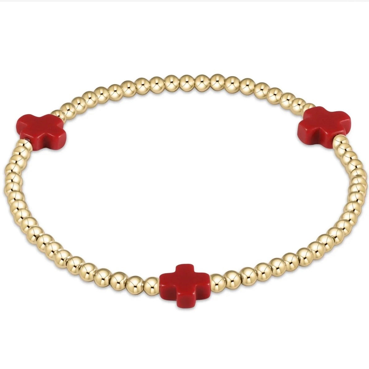 Enewton Signature Cross Gold Pattern 3mm bead Bracelet- Red
