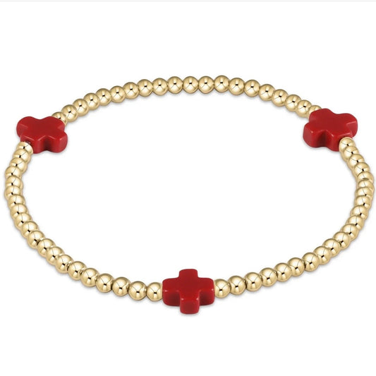 Enewton Signature Cross Gold Pattern 3mm bead Bracelet- Red