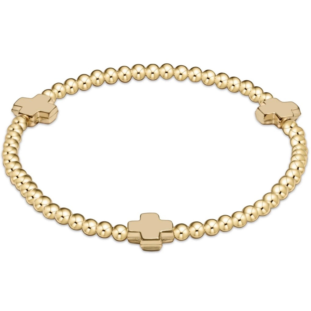 Enewton Signature cross pattern 3mm bead bracelet- Gold