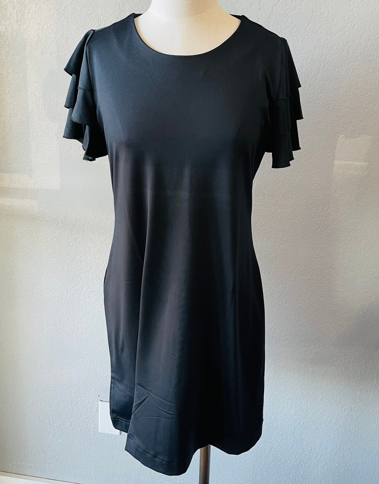LuluB Ruffle Sleeve Dress in Solid Black
