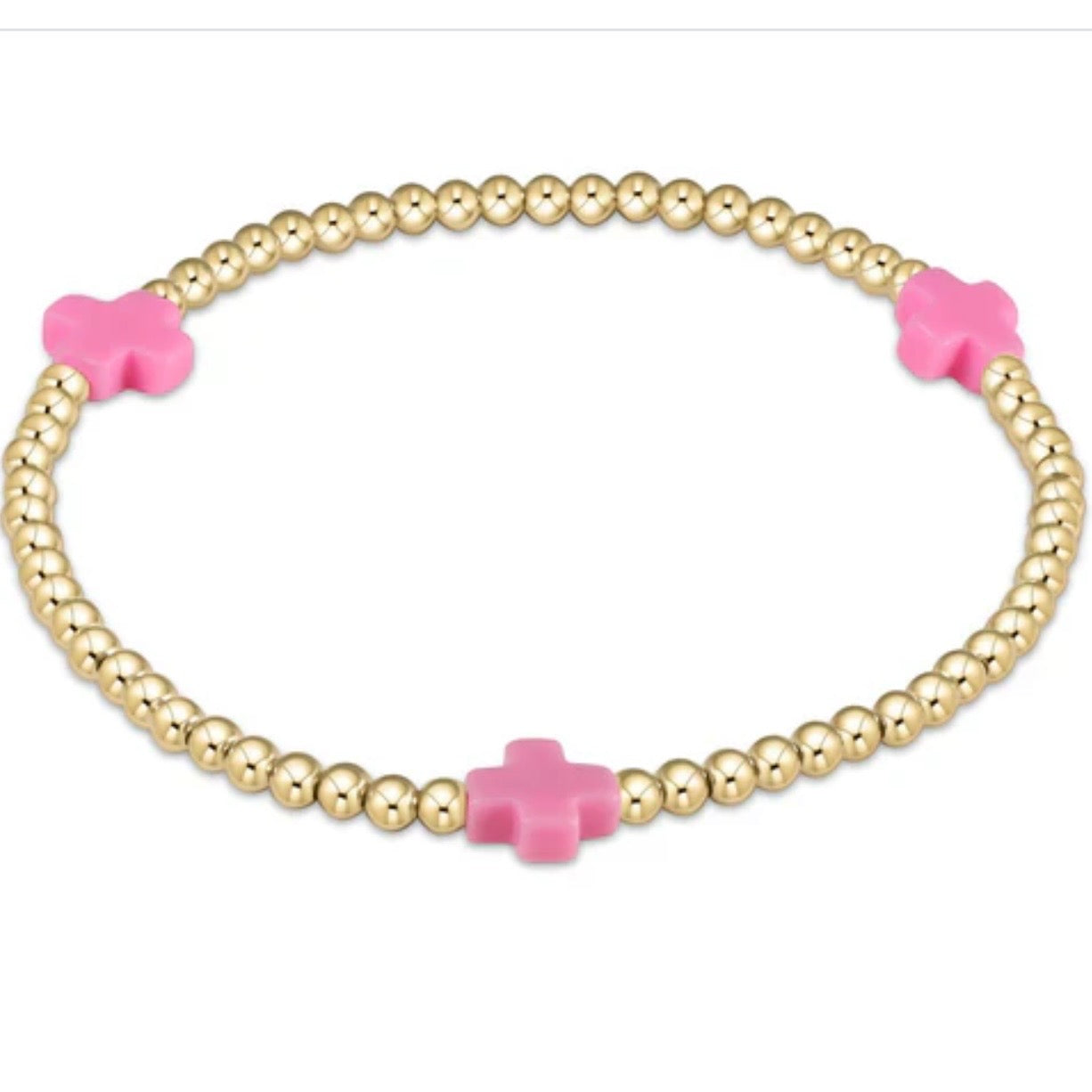 Enewton Signature Cross Gold 3mm Bracelet- Bright Pink