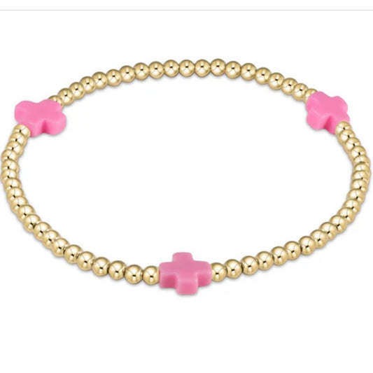 Enewton Signature Cross Gold 3mm Bracelet- Bright Pink