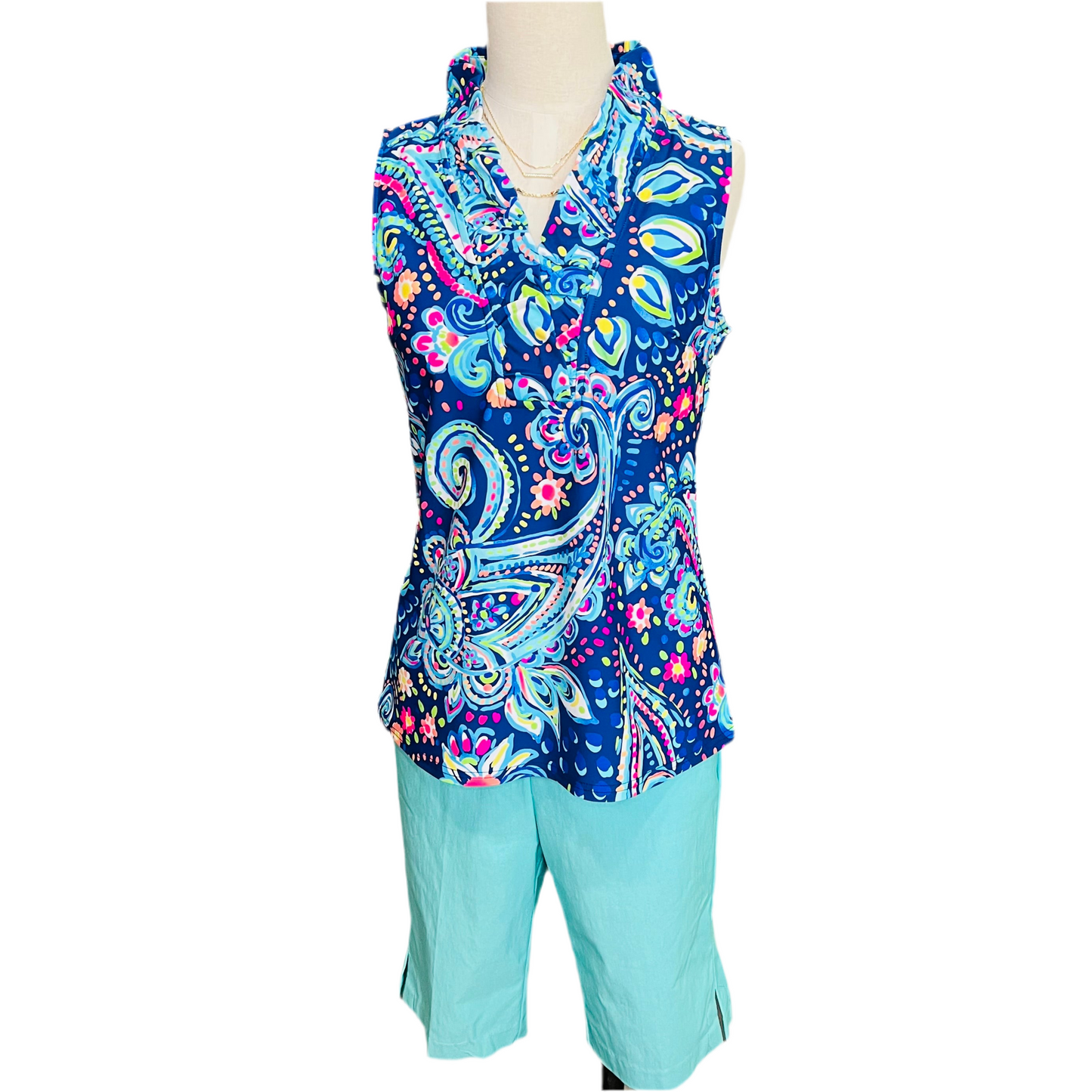 Ruffle neck sleeveless top