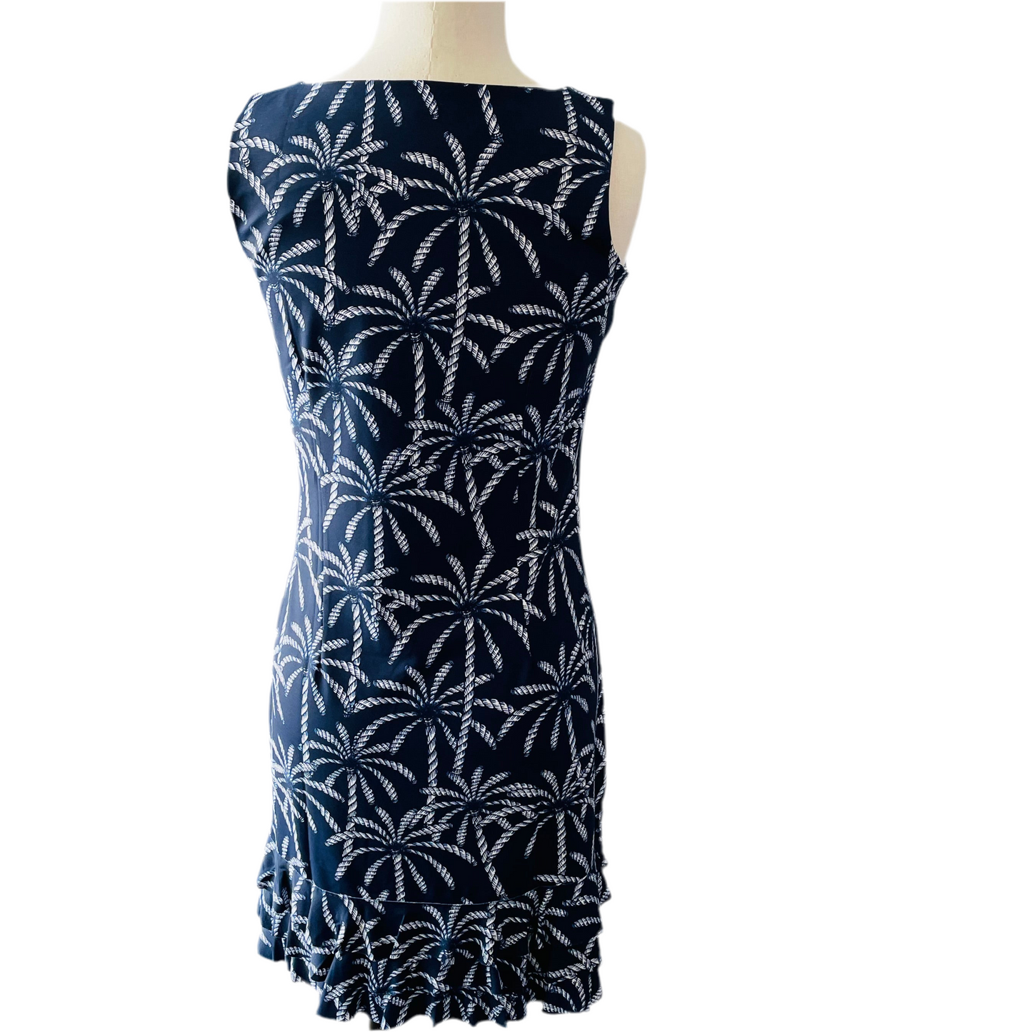 LuluB Sleeveless Ruffle Dress in Navy Palm