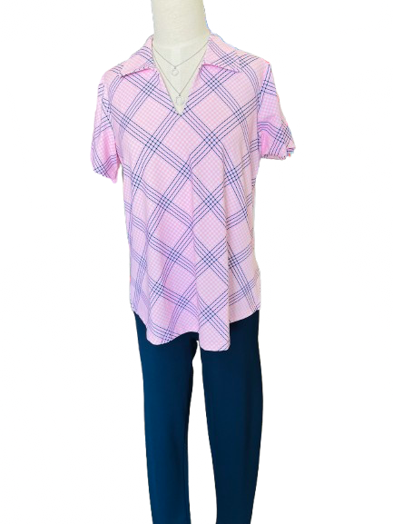 LuluB Collar Top Short Sleeve Pink SPF 50