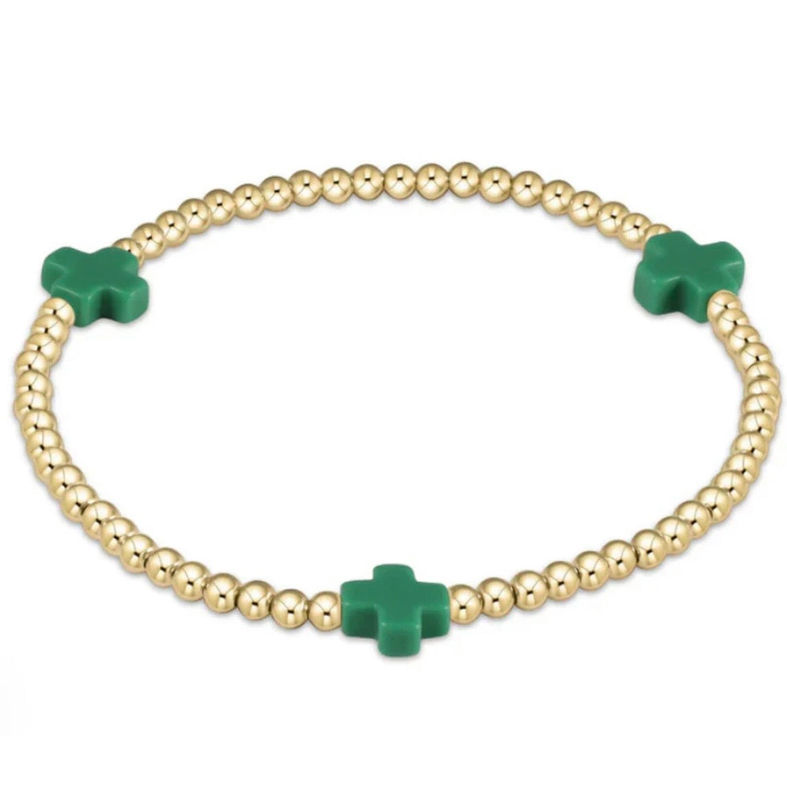 Enewton Signature gold pattern 3mm bead bracelet- Emerald