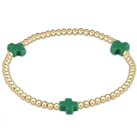 Enewton Signature gold pattern 3mm bead bracelet- Emerald