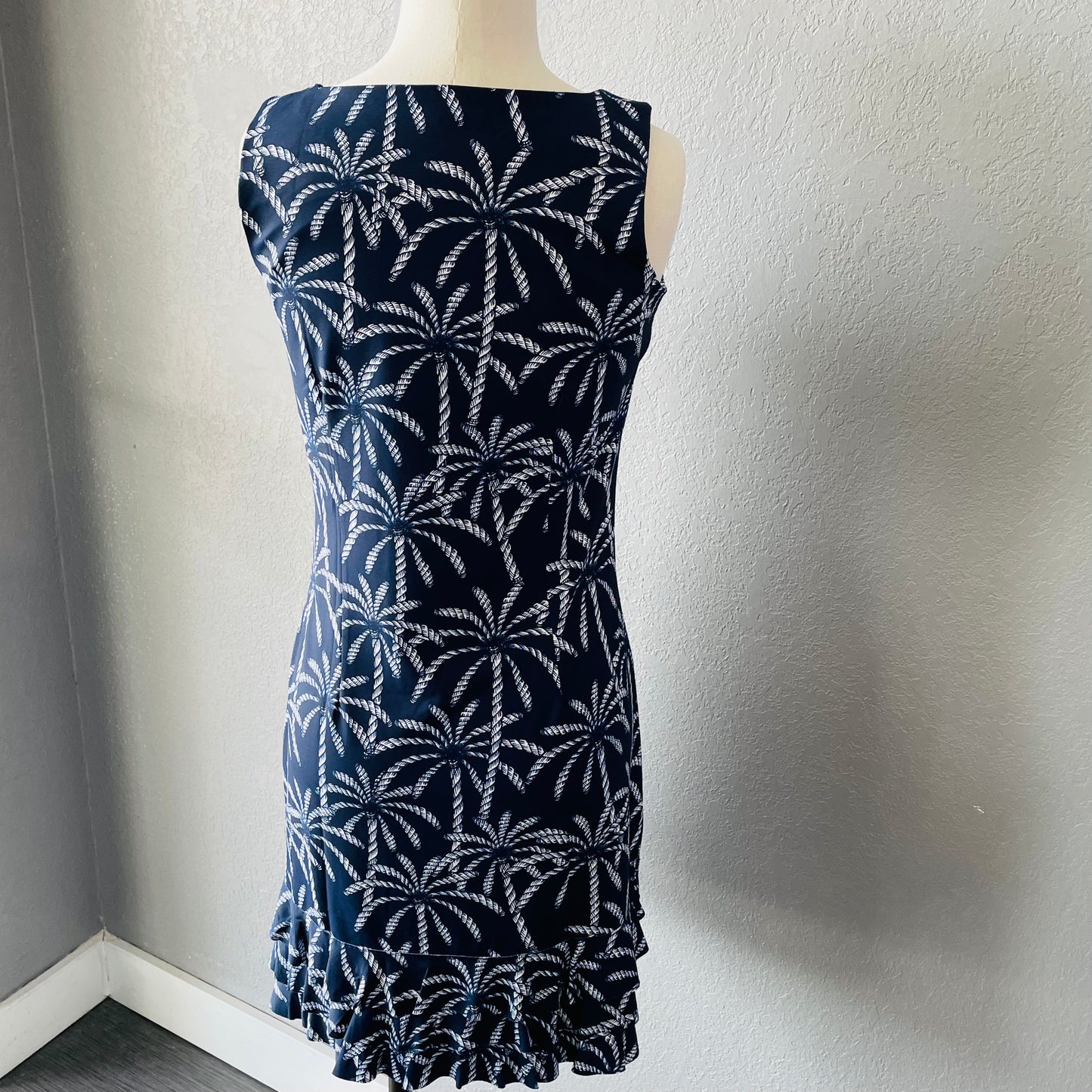 LuluB Sleeveless Ruffle Dress in Navy Palm