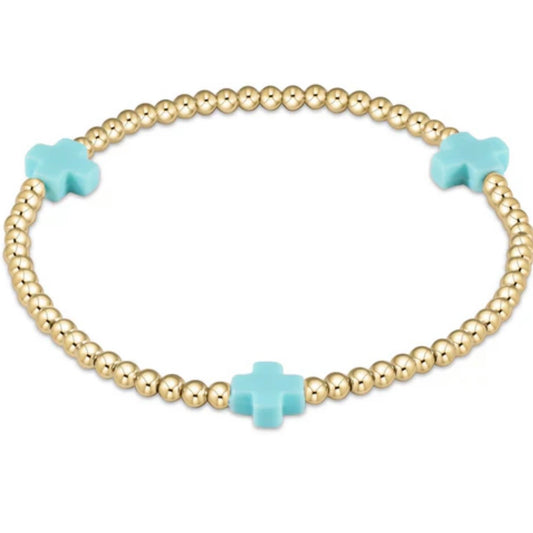 Enewton Signature Cross Gold 3mm Bracelet- Turquoise